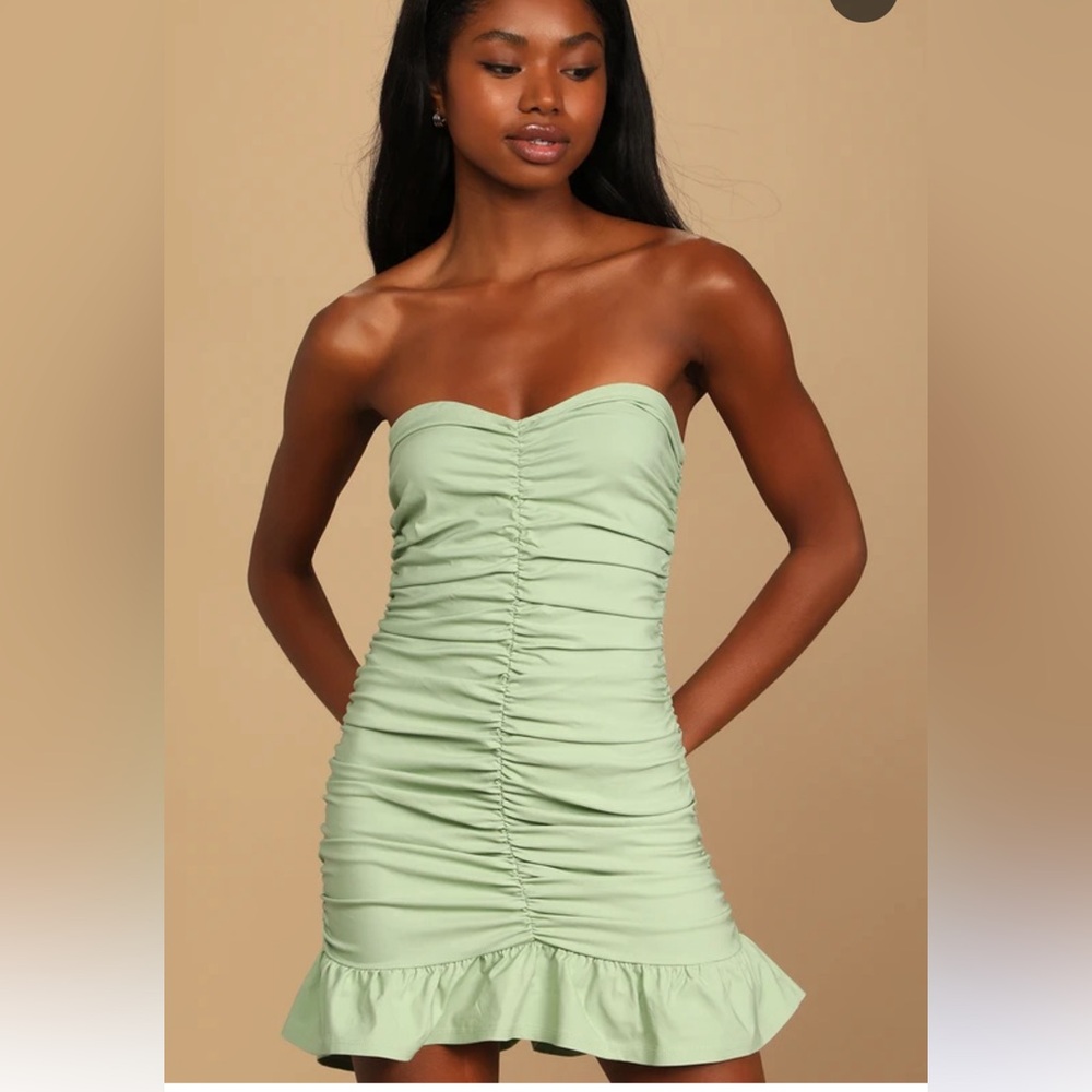 Sage green ruched bodycon dress